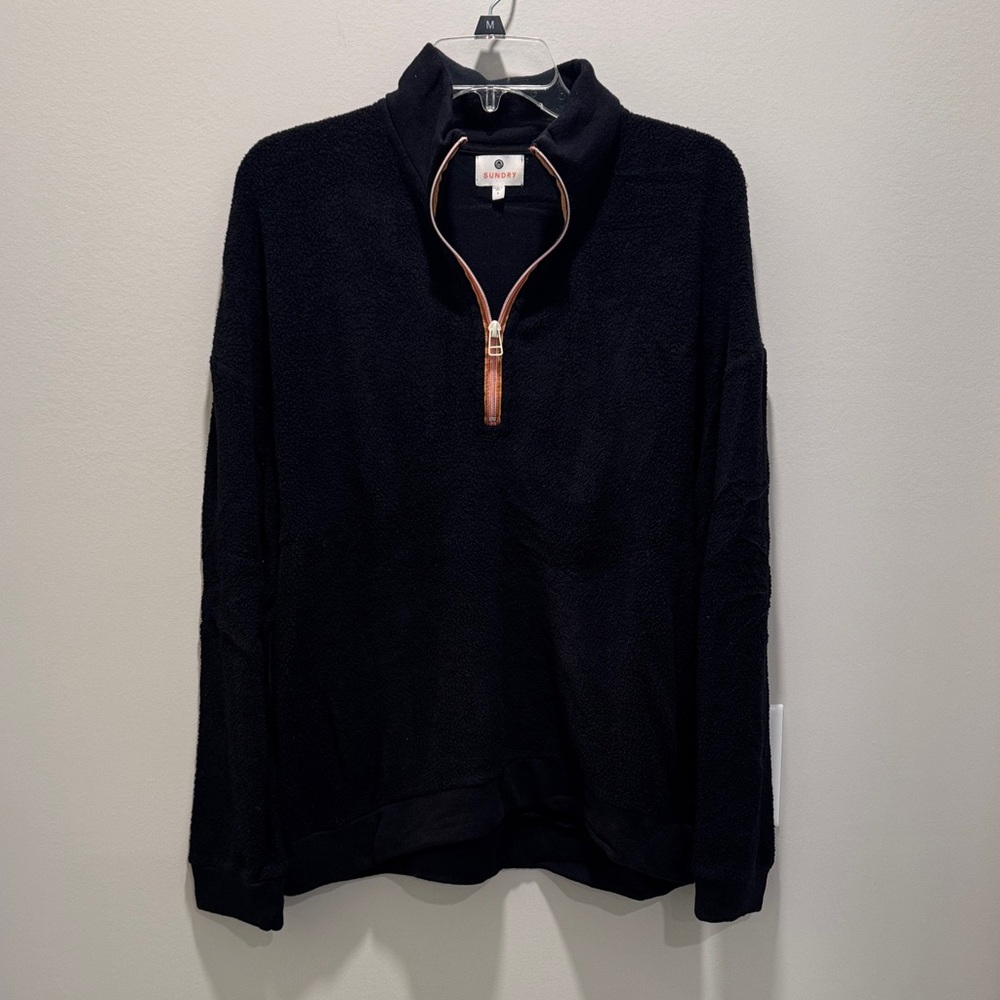 Sundry Womens Black Zip-Up Fleece Sweatshirt